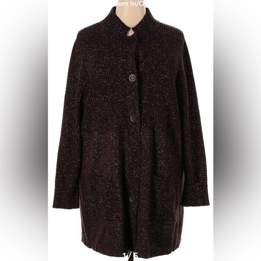 2X 3X Eileen Fisher Brown Speckle Cardigan Sweater PERFECT